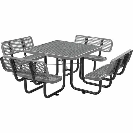 GLOBAL INDUSTRIAL 46in Square Picnic Table with Backrests, Expanded Metal, Gray 695965GY